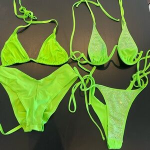 Neon Green Exotic Dancer Bikini Set - Stripper Outfit Bundle